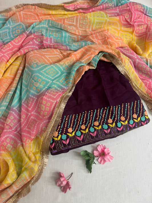 TiDesigner Beaded Suit and Bandhani Dupatta