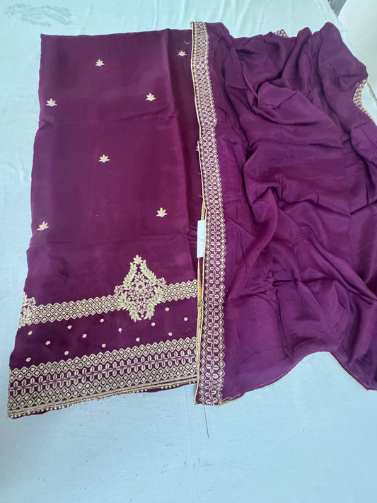 Rehana Silk Suit Set with Golden Embroidery Work