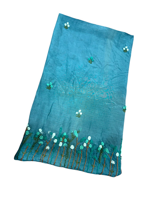 Turquoise Blue Embroidered kurti Floral Mirror Work Kurti (2.5 Meter)