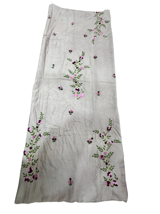 Cream Purple & Pink Floral Embroidery Kurti (2.5 Meter)