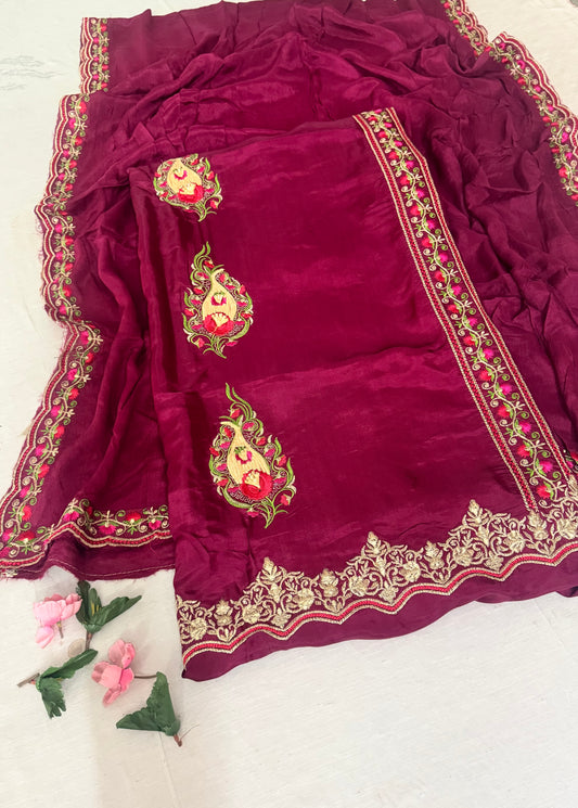 Exquisite Silk Suit Set with Handwork Dupatta - 4 Variants