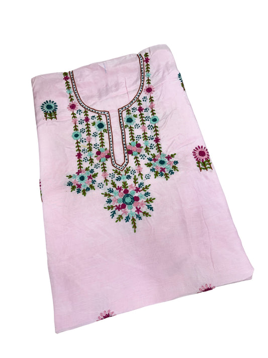 Pink Embroidered Maslin cotton Intricate Multicolor Floral Design Kurti (2.5 Meter)