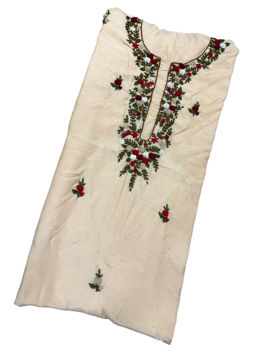 Cream Embroidered Floral Tunic - Traditional Handwork.Maslin cotton Kurti (2.5 Meter)