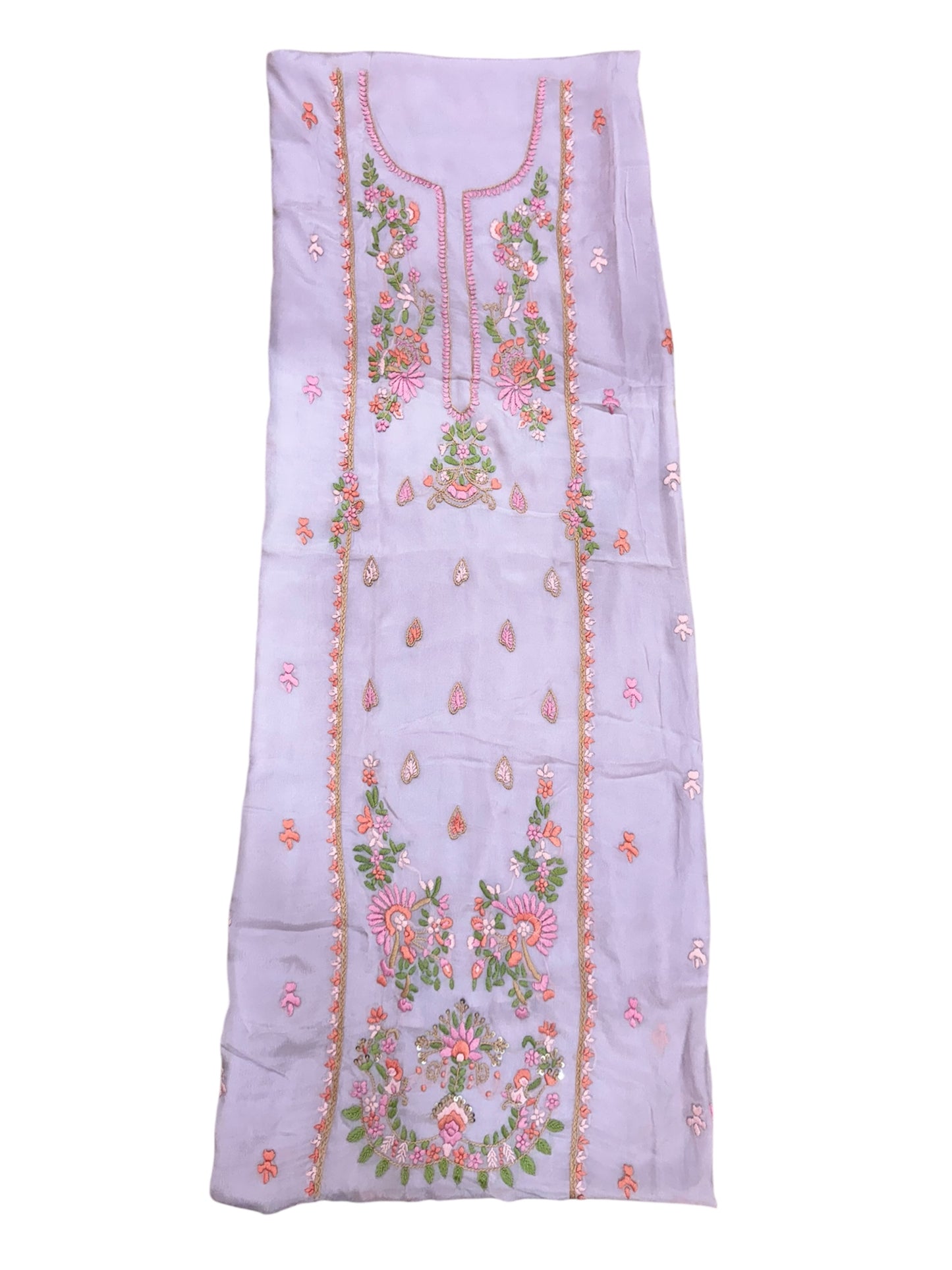Lavender Floral Embroidered Crepe Kurti (2.5 Meter)