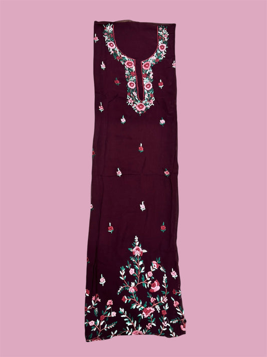 Burgundy Rose Embroidered Georjatt Kurti (2.5 Meter)