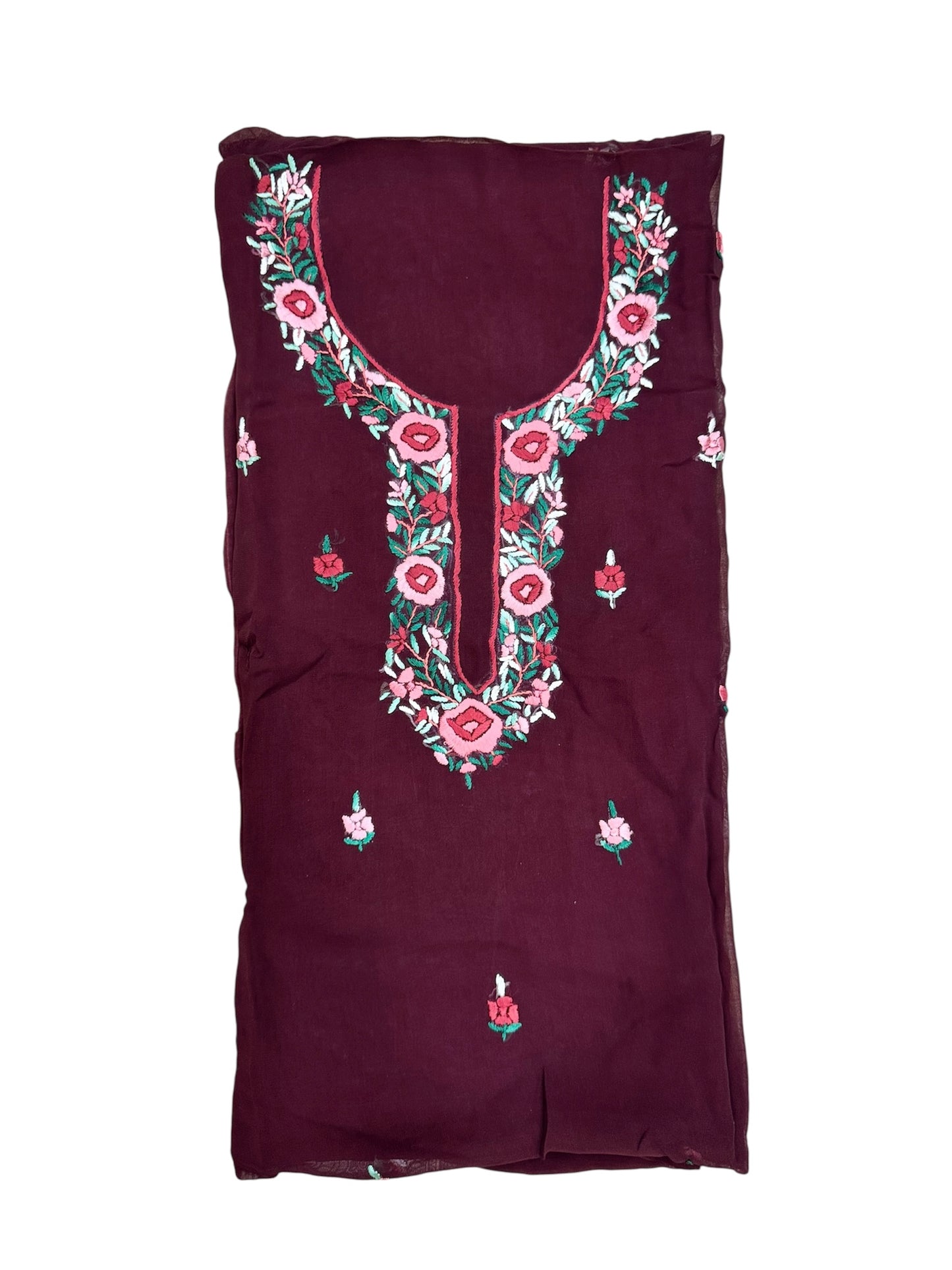 Burgundy Rose Embroidered Georjatt Kurti (2.5 Meter)