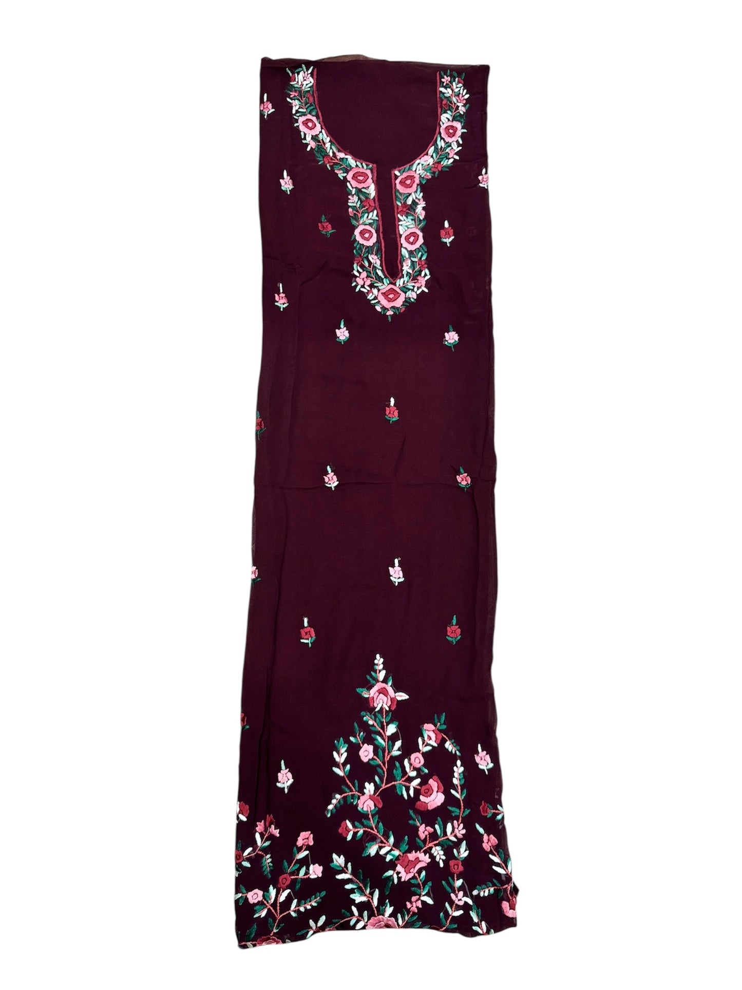 Burgundy Rose Embroidered Georjatt Kurti (2.5 Meter)