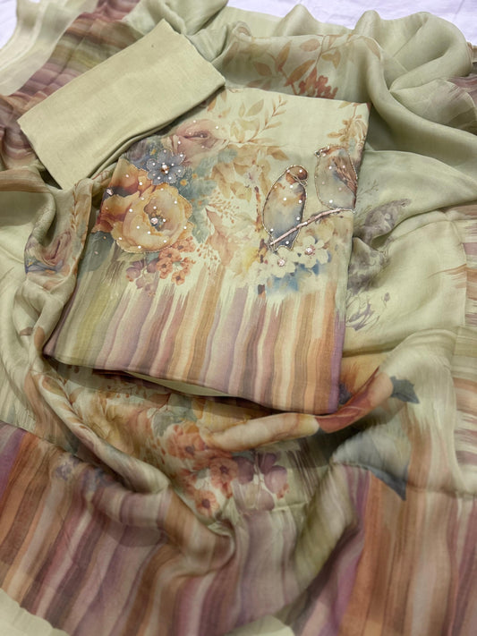 Burberry Elegance – Bird Motif Handwork Suit Set