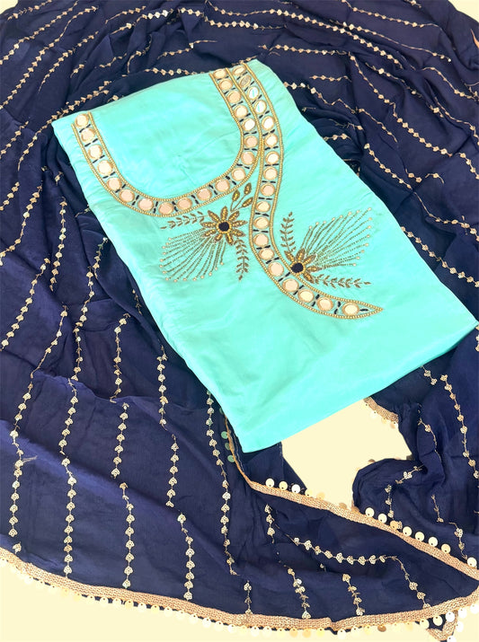 Handcrafted Mirror Work Embroidered Suit with Dupatta