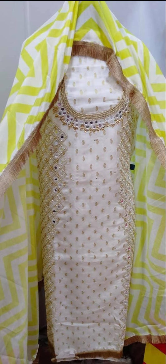 Mirror Work White Suit set