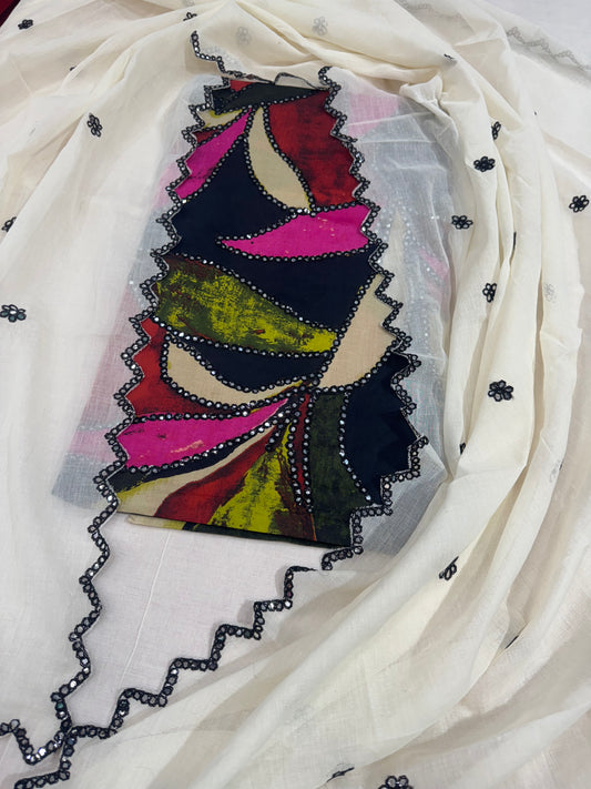 Chic Multicolor Festive Wear Suit with Stone Embellishments and Lace Detailing