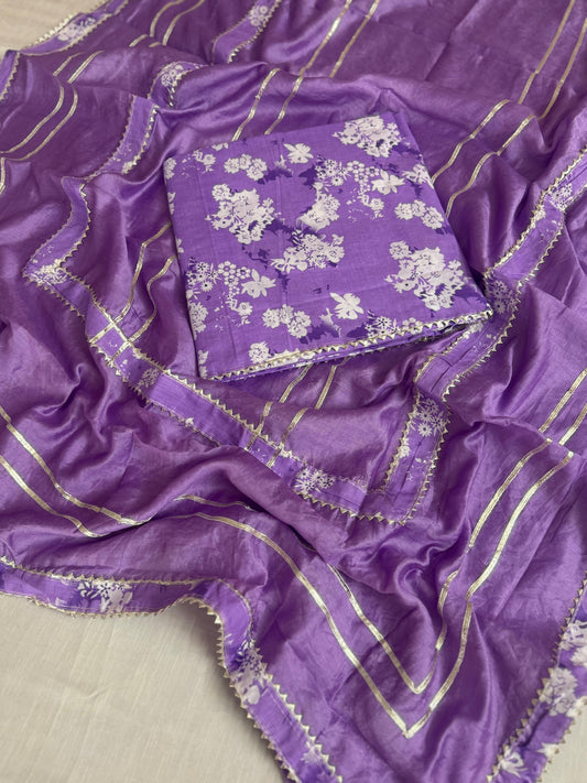Printed cotton- Patch work on dupatta Lace work