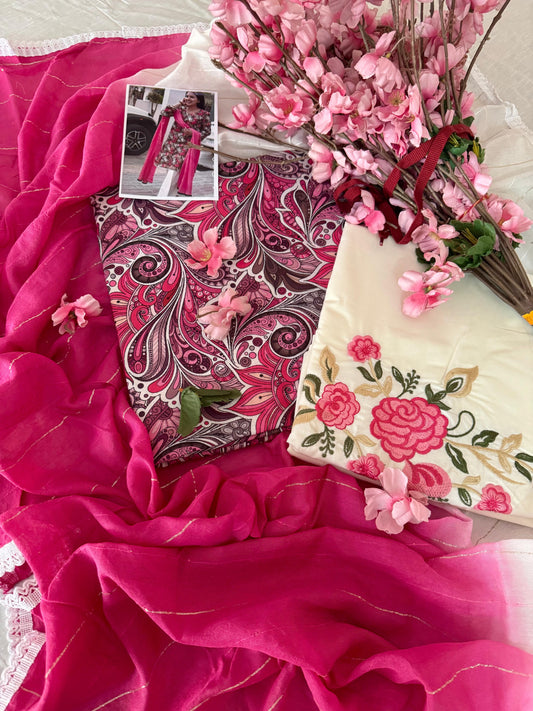 Printed cotton- Bottom Thread work