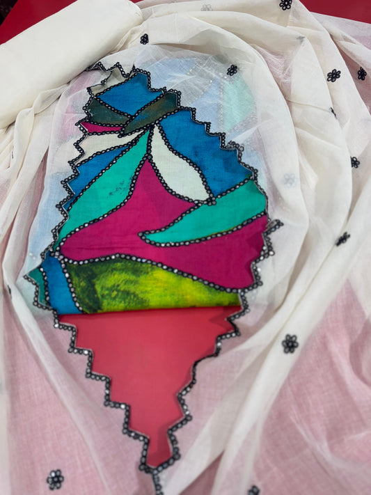 Cotton- Mirror work on shirt and dupatta