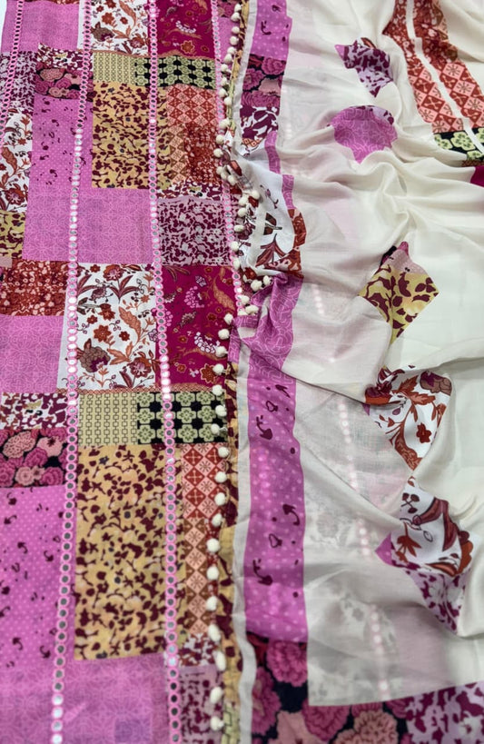 Cotton- Pum pum dupatta lace Shirt Mirror work