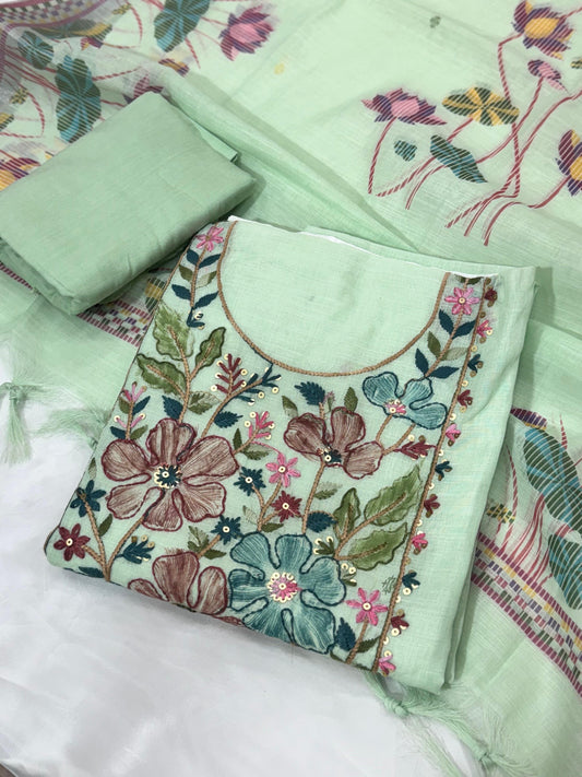 Khadi Cotton Thread work Embroidery Suit set