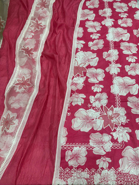 Elegant Floral Embroidered Cotton Dupatta
