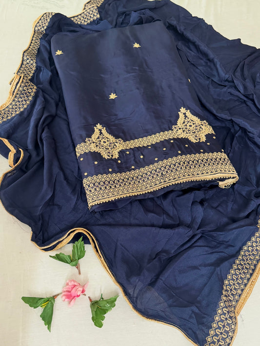 Rehana Silk Suit Set with Golden Embroidery Work