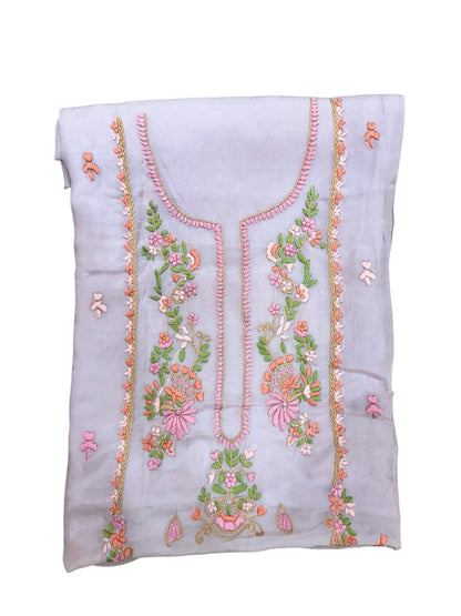 Lavender Floral Embroidered Crepe Kurti (2.5 Meter)