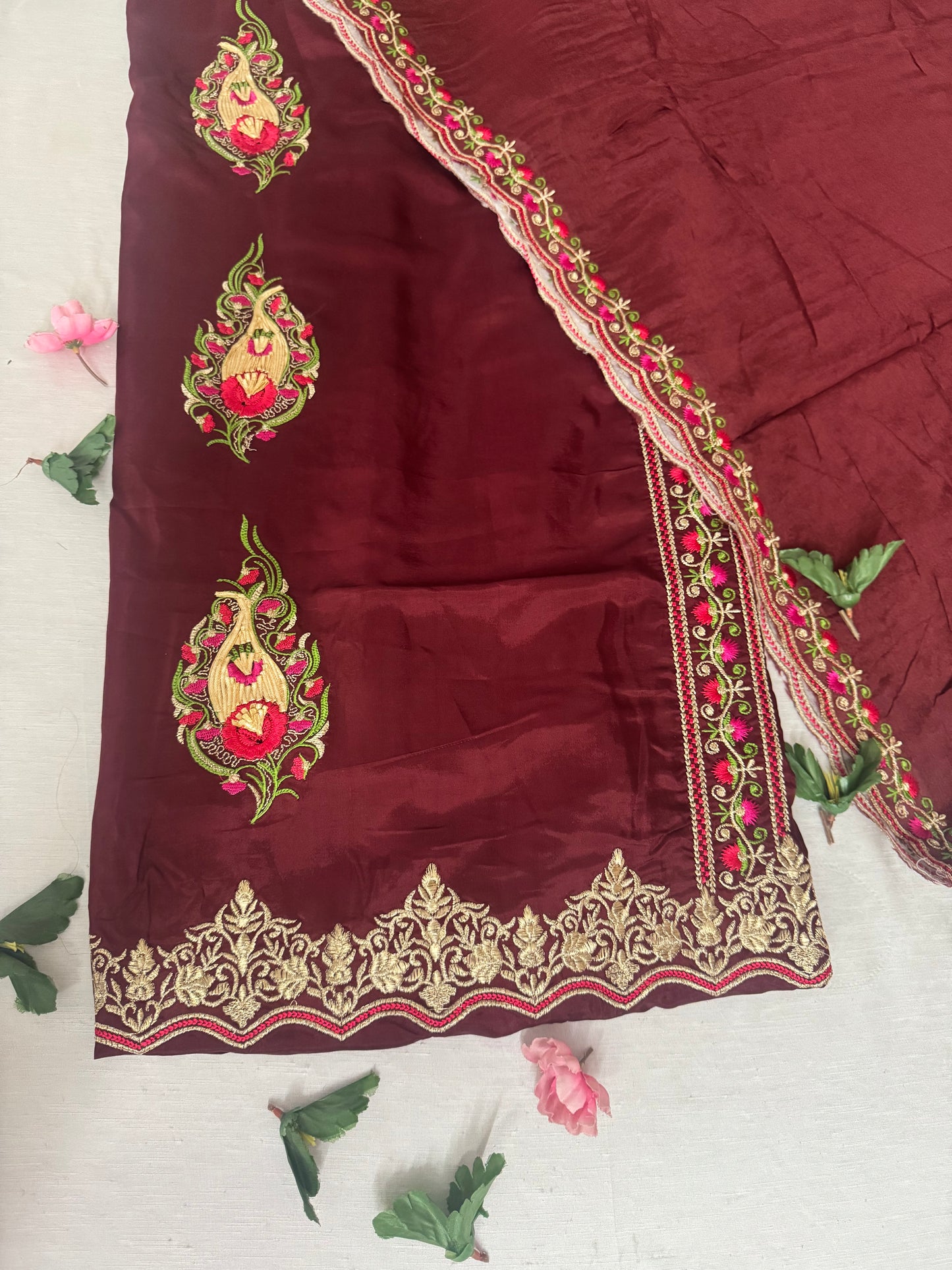 Exquisite Silk Suit Set with Handwork Dupatta - 4 Variants