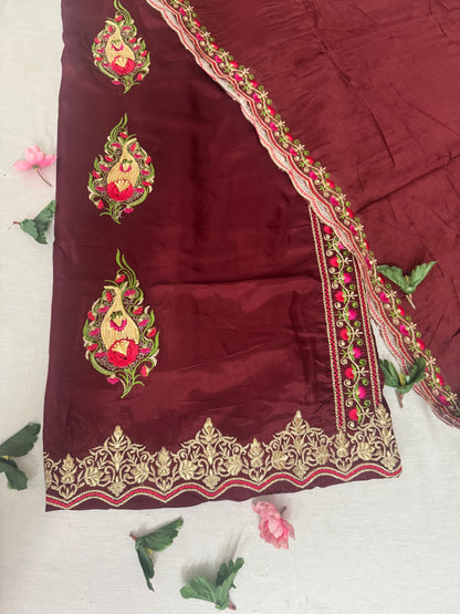 Exquisite Silk Suit Set with Handwork Dupatta - 4 Variants