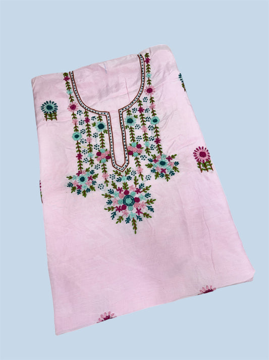 Pink Embroidered Maslin cotton Intricate Multicolor Floral Design Kurti (2.5 Meter)