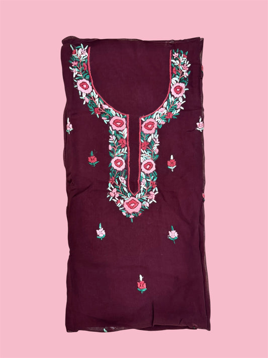 Burgundy Rose Embroidered Georjatt Kurti (2.5 Meter)