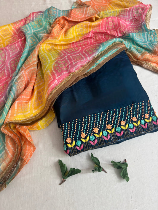 TiDesigner Beaded Suit and Bandhani Dupatta