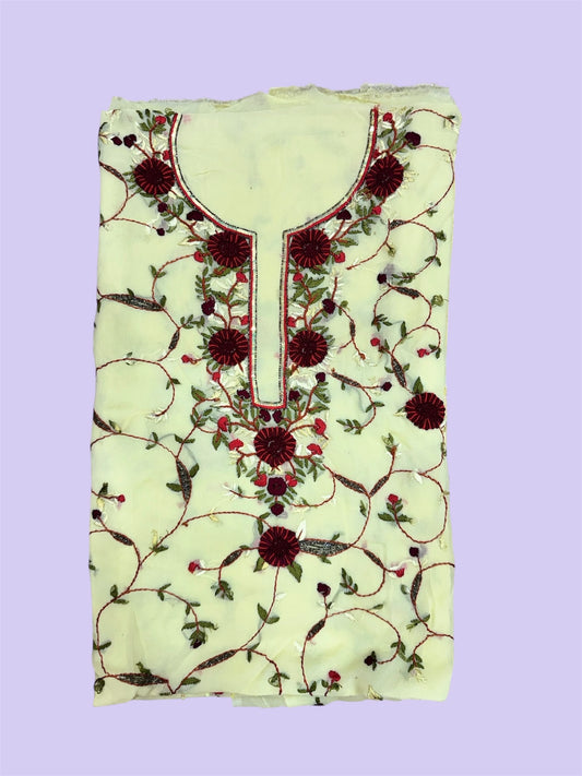 Light Green Floral Vine Embroidered Kurti (2.5 Meter)