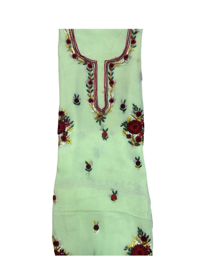 Mint Green Rose Embroidered Kurti (2.5 Meter)