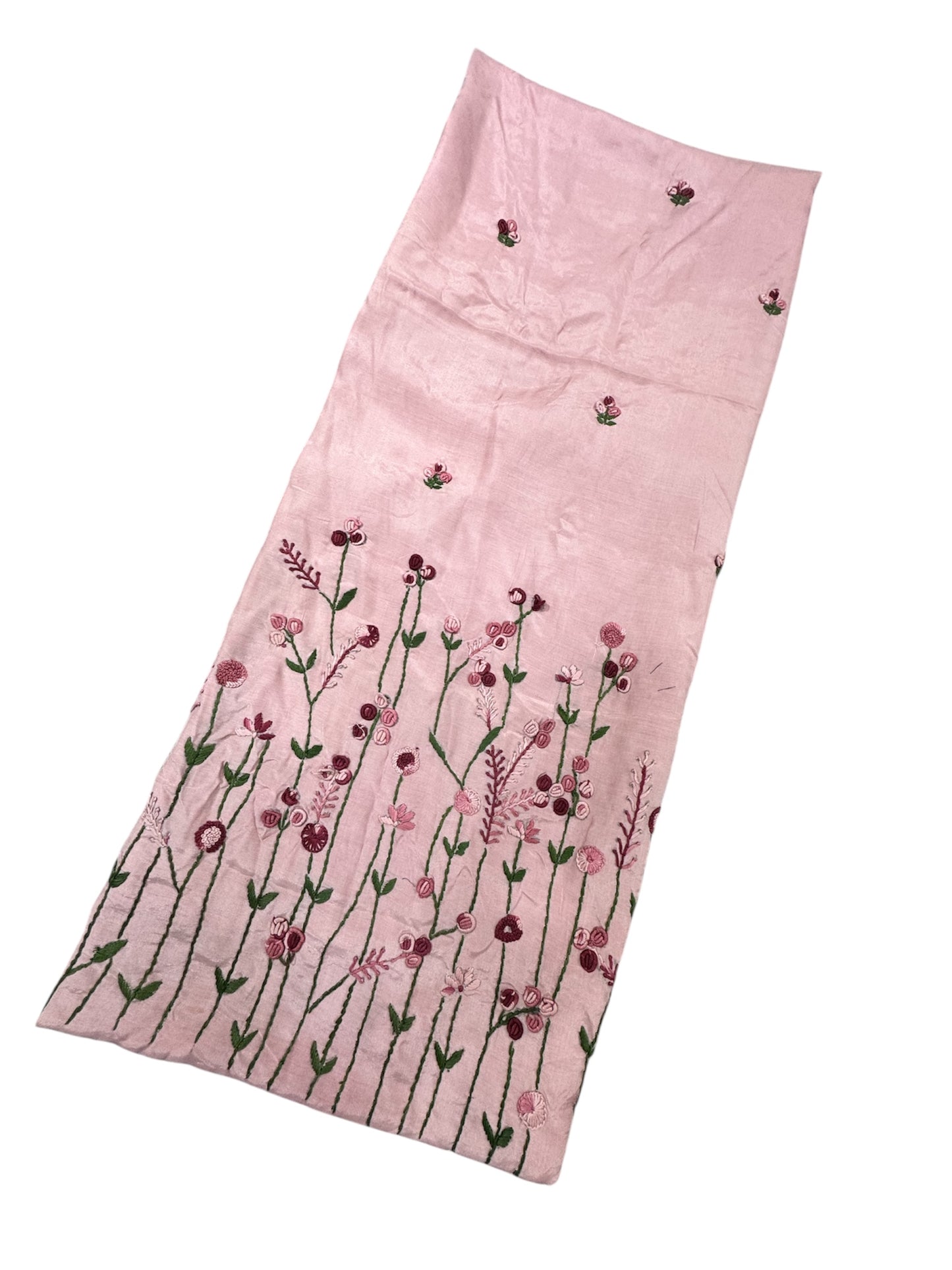 Coral Pink Embroidered Tunic - Floral Border Design Kurti (2.5 Meter)