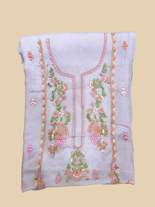Lavender Floral Embroidered Crepe Kurti (2.5 Meter)