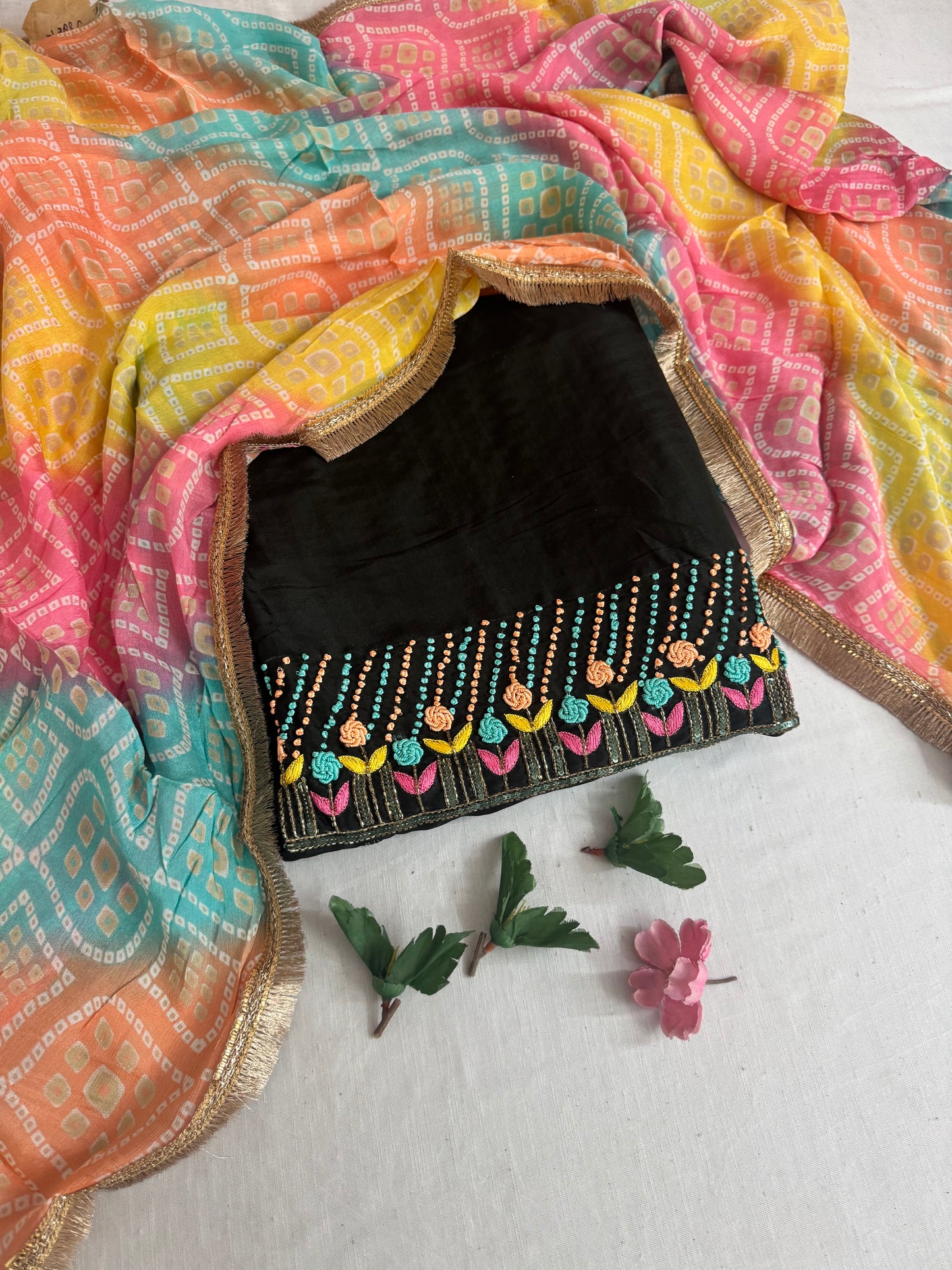 TiDesigner Beaded Suit and Bandhani Dupatta