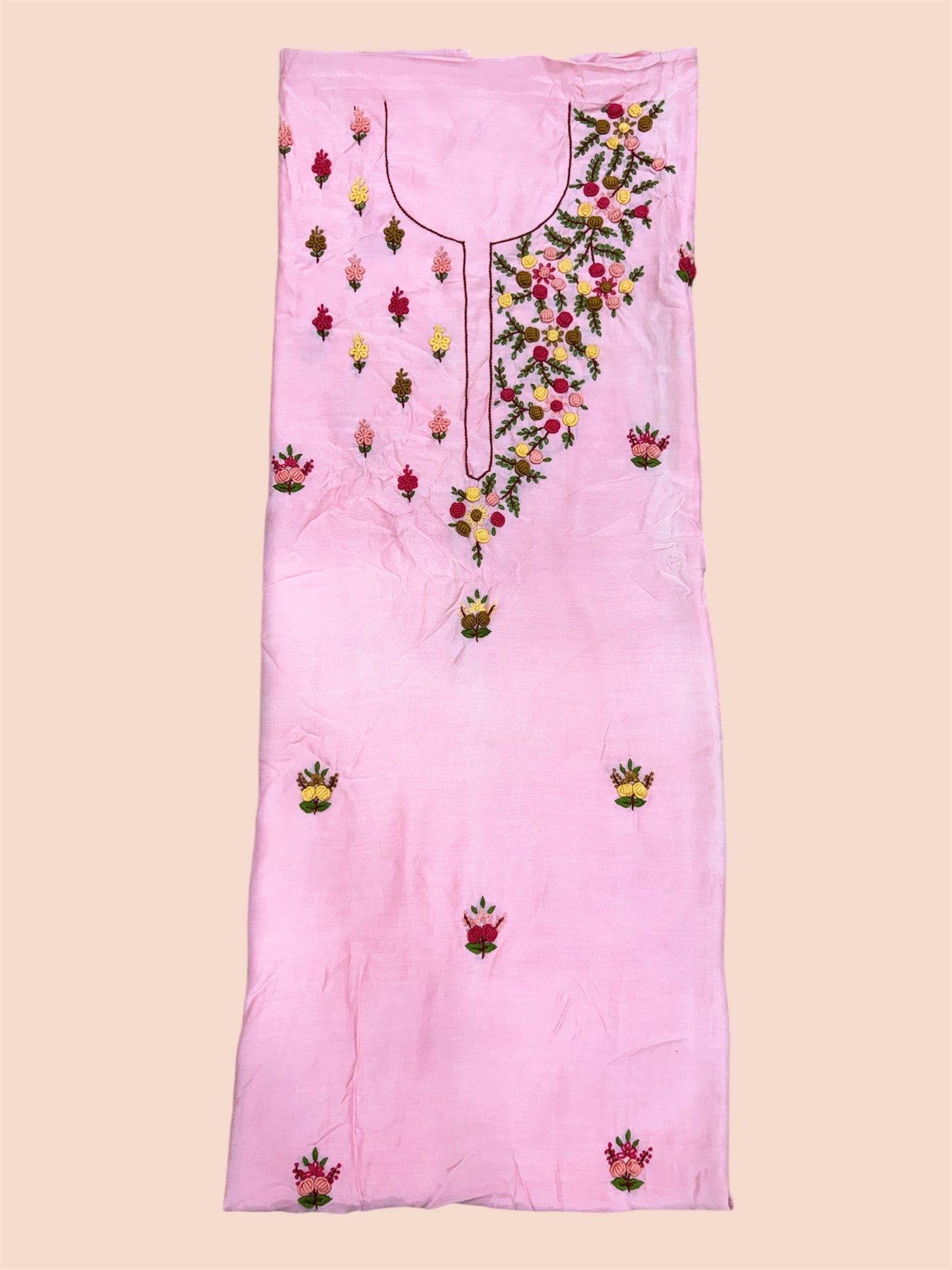 Pink Multicolored Floral Embroidered Kurti (2.5 Meter)