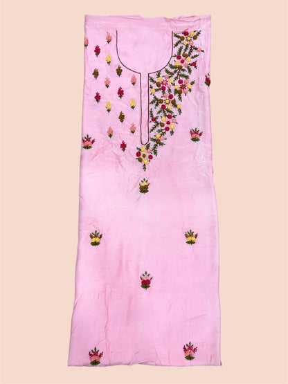 Pink Multicolored Floral Embroidered Kurti (2.5 Meter)