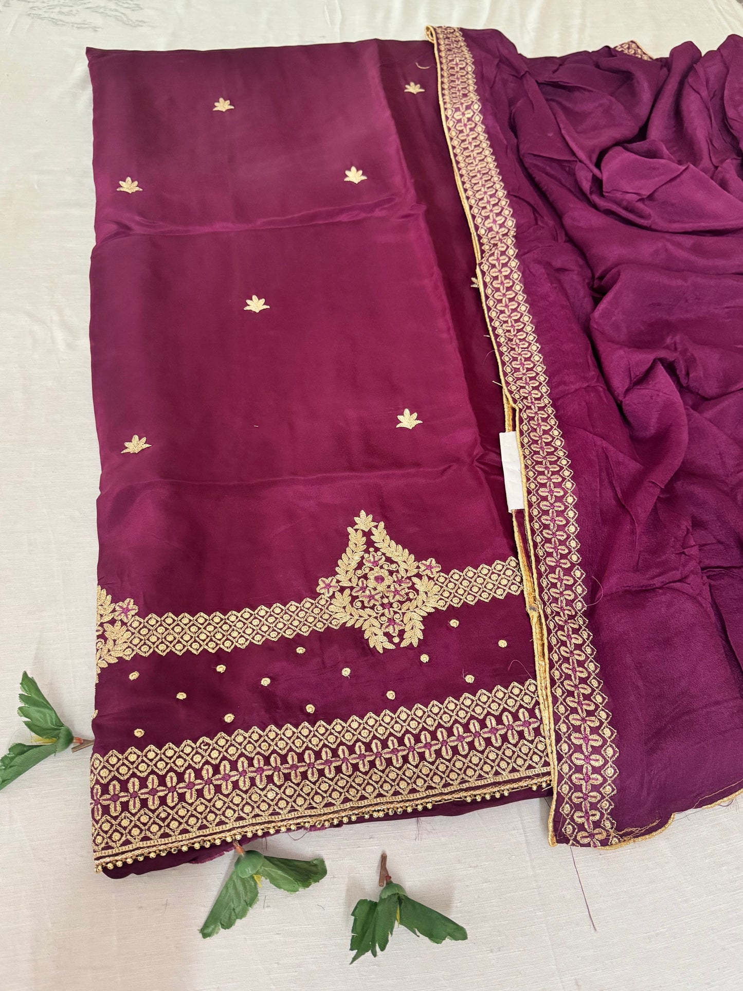 Rehana Silk Suit Set with Golden Embroidery Work