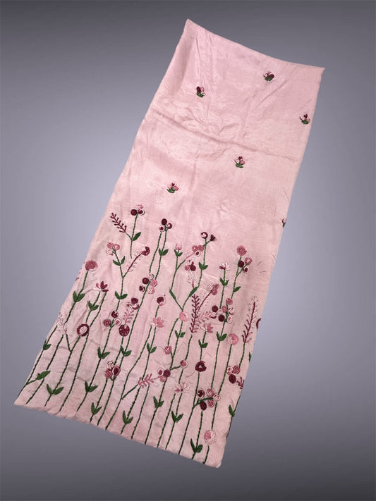 Coral Pink Embroidered Tunic - Floral Border Design Kurti (2.5 Meter)
