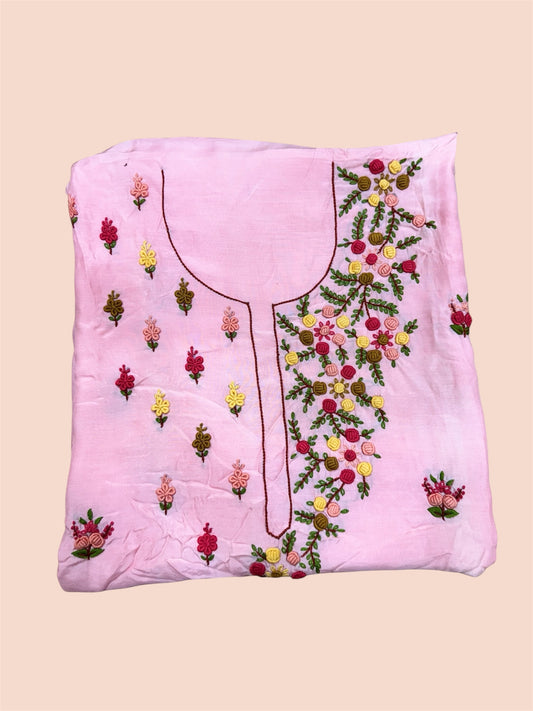 Pink Multicolored Floral Embroidered Kurti (2.5 Meter)