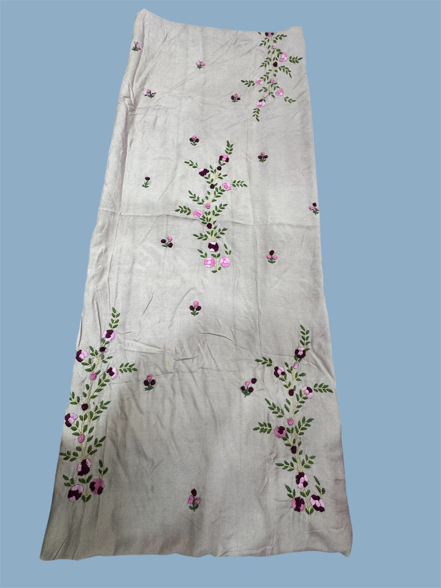 Cream Purple & Pink Floral Embroidery Kurti (2.5 Meter)
