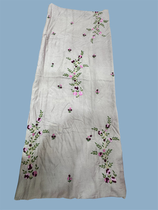 Cream Purple & Pink Floral Embroidery Kurti (2.5 Meter)