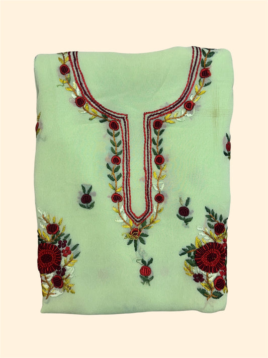 Mint Green Rose Embroidered Kurti (2.5 Meter)