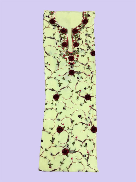 Light Green Floral Vine Embroidered Kurti (2.5 Meter)