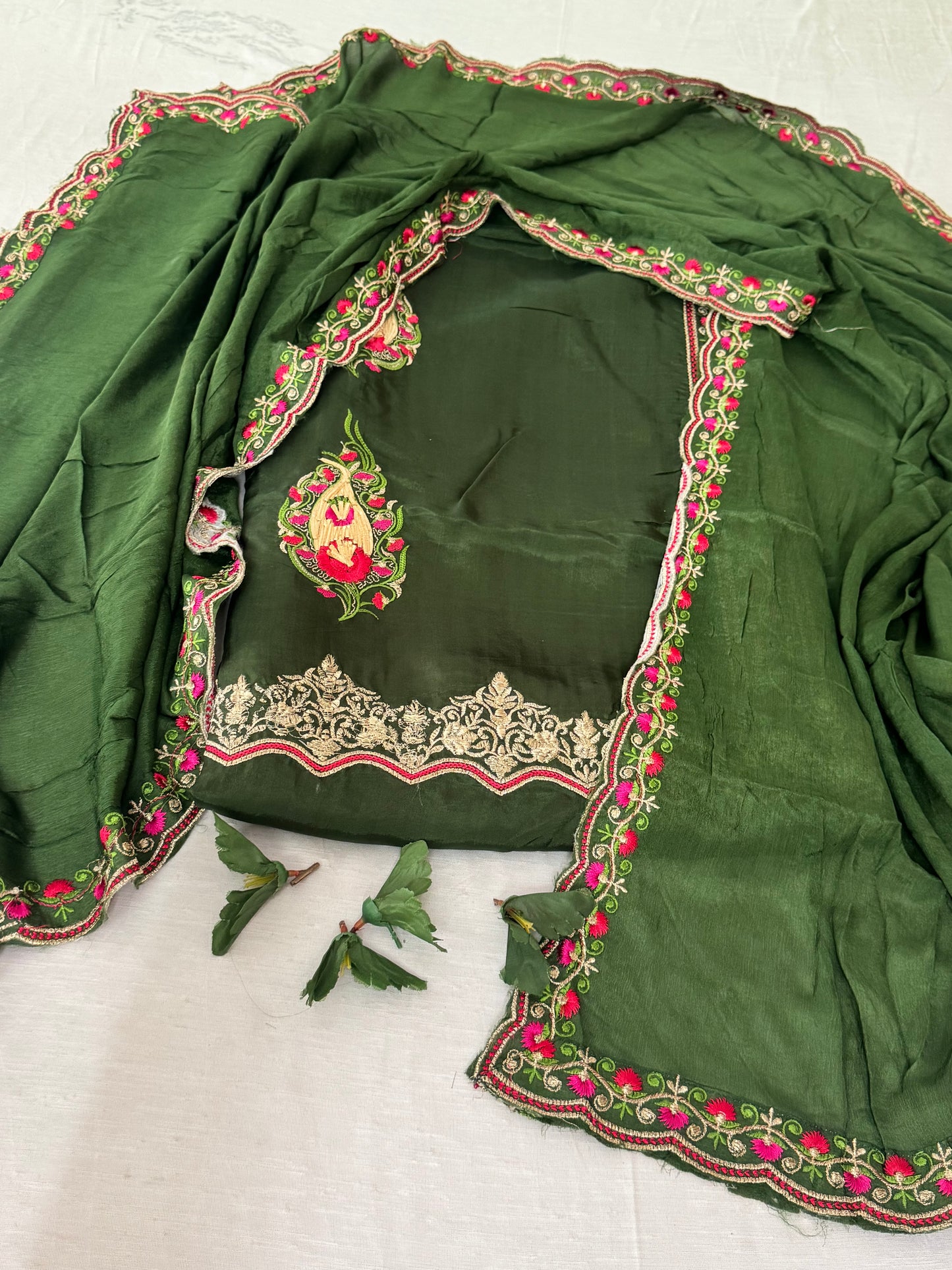 Exquisite Silk Suit Set with Handwork Dupatta - 4 Variants