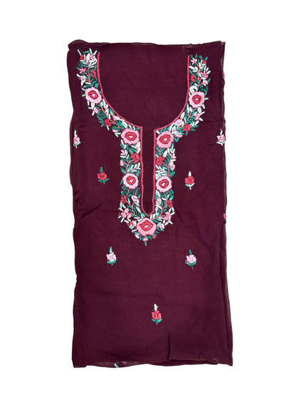 Burgundy Rose Embroidered Georjatt Kurti (2.5 Meter)