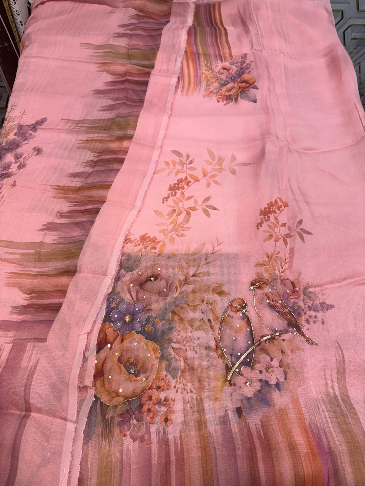 Burberry Elegance – Bird Motif Handwork Suit Set
