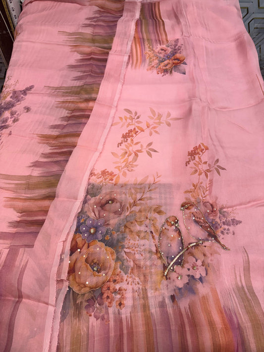 Burberry Elegance – Bird Motif Handwork Suit Set