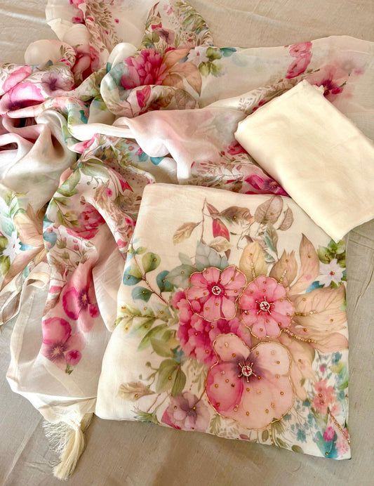 Burberry-Inspired Floral Suit with Hand Embellished Detail – Soft Pastel Collection