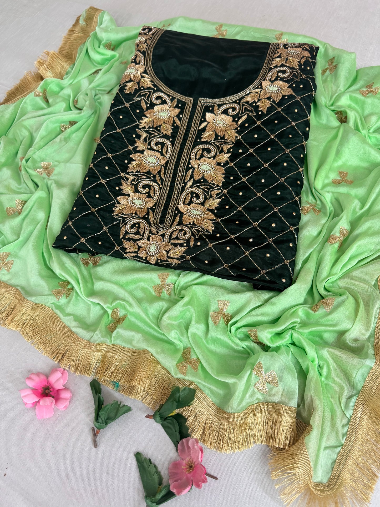 Handworked Silk Suit Set with Dupatta - Karwa Chauth Special