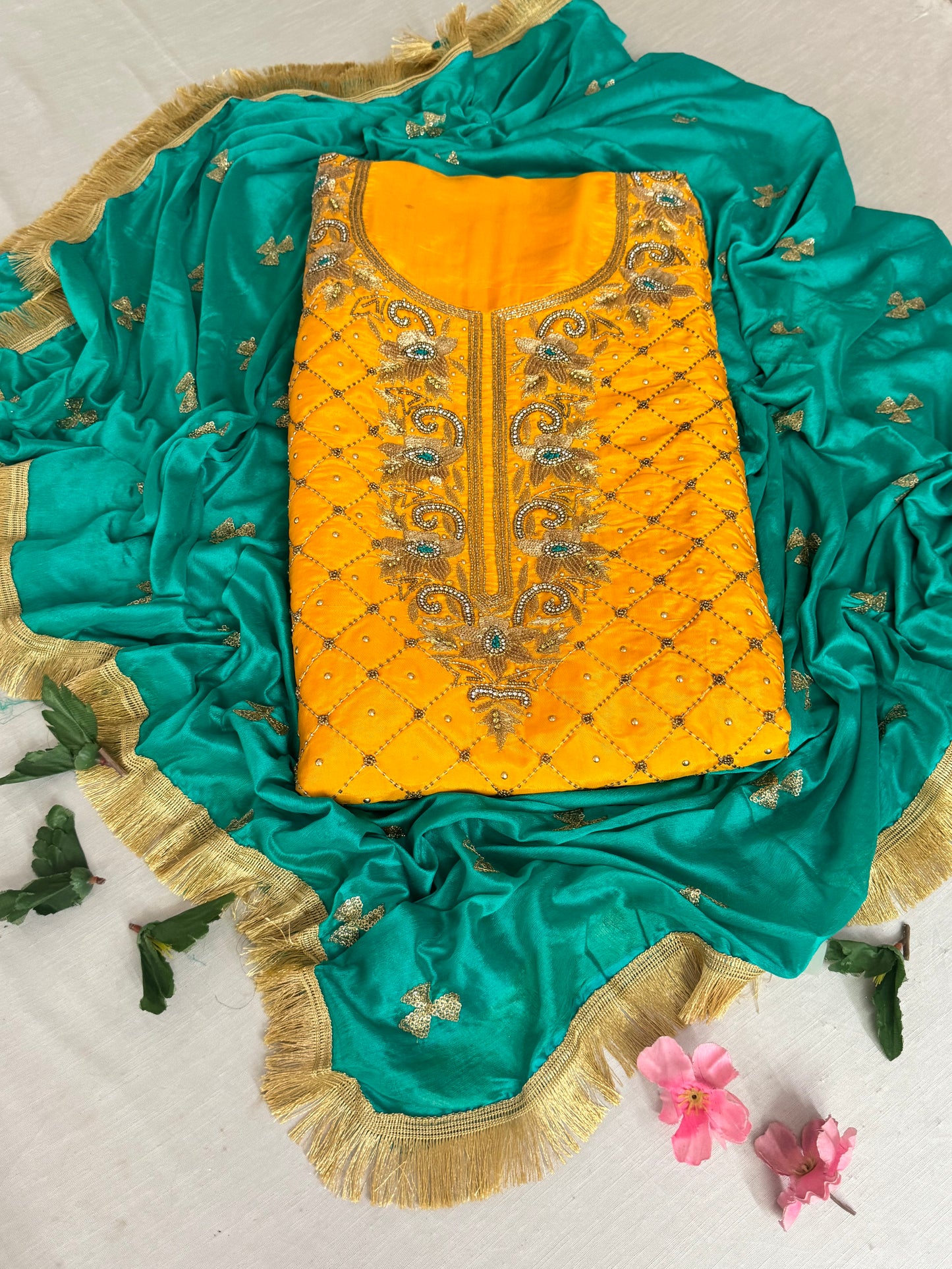 Handworked Silk Suit Set with Dupatta - Karwa Chauth Special