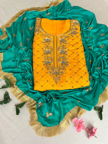 Handworked Silk Suit Set with Dupatta - Karwa Chauth Special